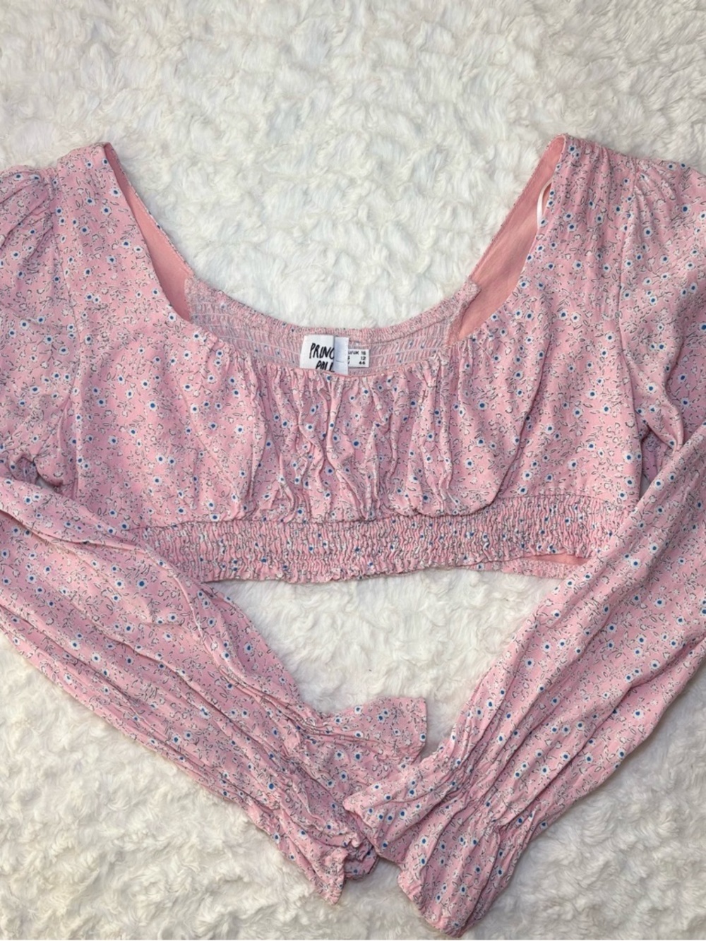 Princess Polly Pink Floral Smocked Crop Top